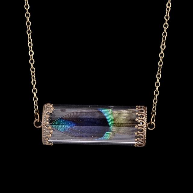 Multicolored Feather in Glass Necklace