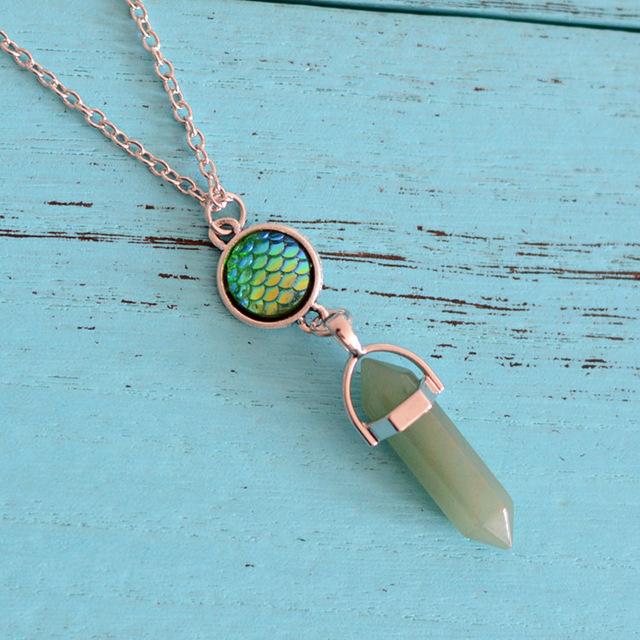 Natural Stone & Mermaid Scale Necklace