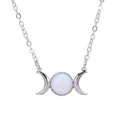 Natural Stone Triple Moon Goddess Necklace