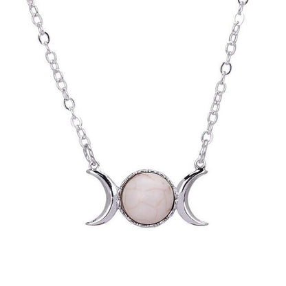 Natural Stone Triple Moon Goddess Necklace
