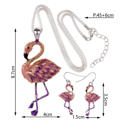 Pink Flamingos Necklace & Earrings Set