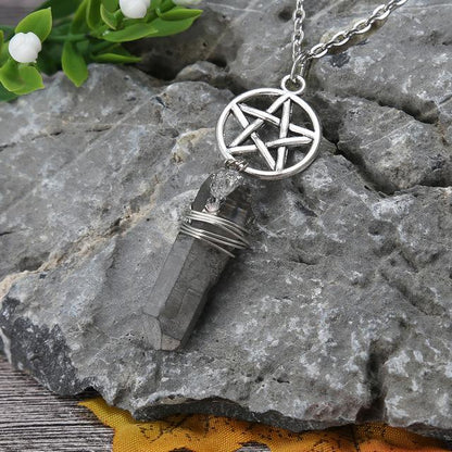 Wicca Charm & Aura Quartz Necklace