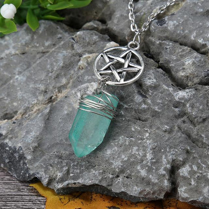 Wicca Charm & Aura Quartz Necklace