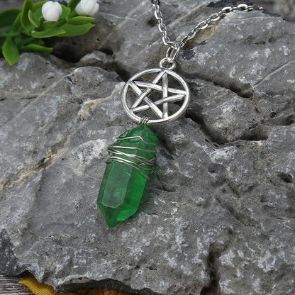 Wicca Charm & Aura Quartz Necklace