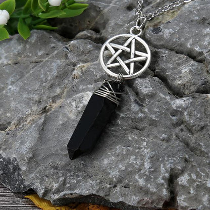 Wicca Charm & Aura Quartz Necklace