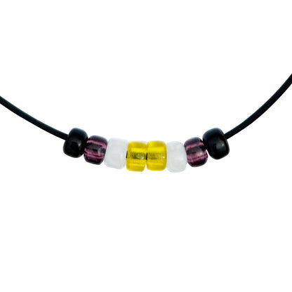 Nonbinary Pride/enby Ally Necklace With Czech Glass Beads on Black Rubber Cord, 18 Inches