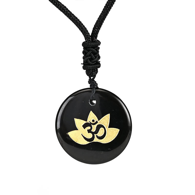 Om Lotus Symbol Amethyst Healing Necklace for Spiritual Balance