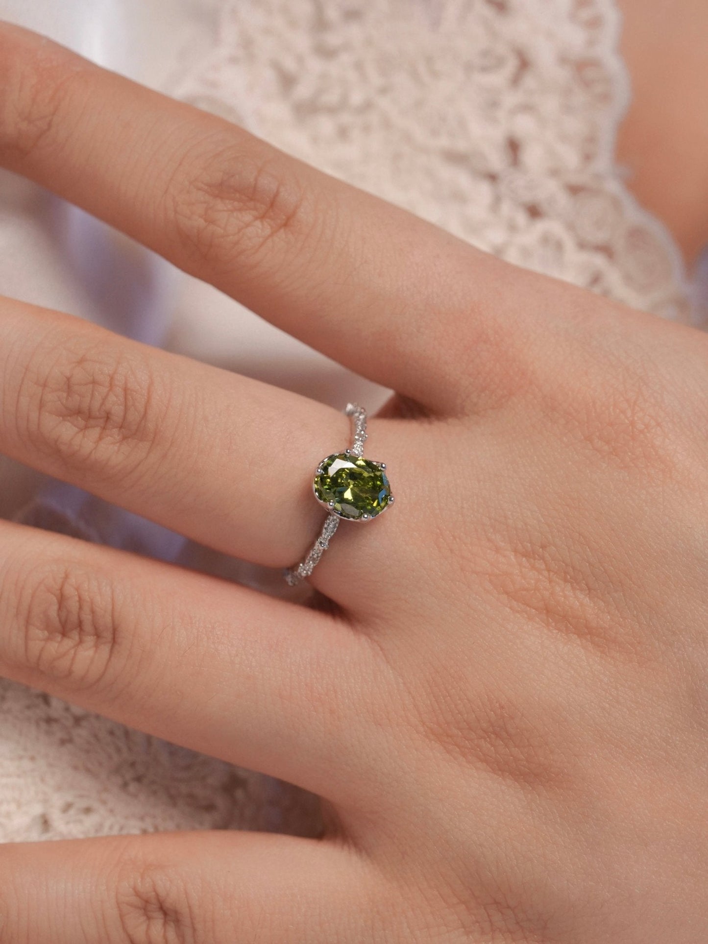 Oval Peridot Ring in Silver