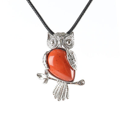 Owl Pendant Spiritual Necklace With Natural Gemstone 1.3 Inch