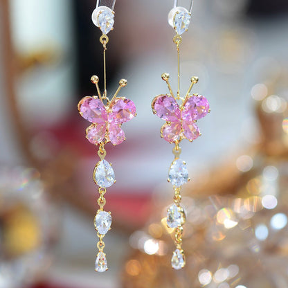 Pink Butterfly Drop Earrings