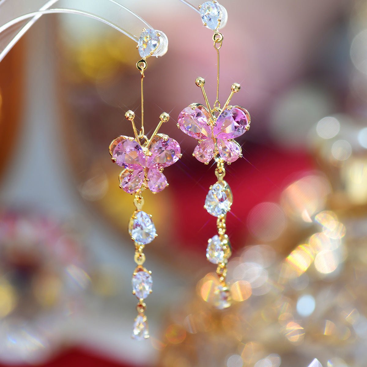 Pink Butterfly Drop Earrings