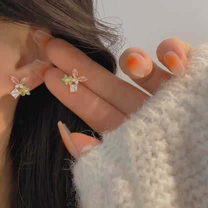 Pink Butterfly Stud Earrings