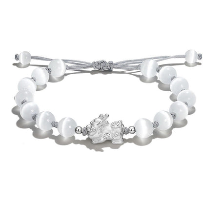 Pixiu Obsidian Cat's Eye Pink Crystal Strength Bracelet