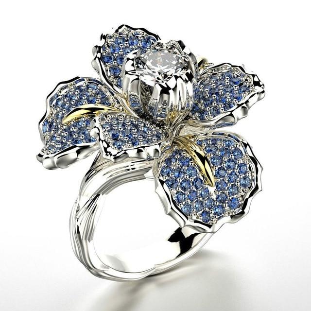 Delicate Iris Flower Crystal Ring