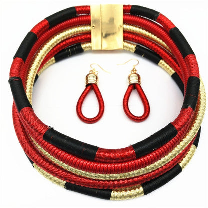 Multi-layered African Style Necklace Choker and Earrings