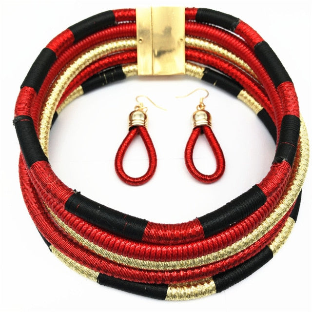 Multi-layered African Style Necklace Choker and Earrings