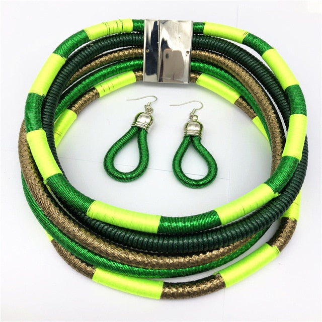 Multi-layered African Style Necklace Choker and Earrings