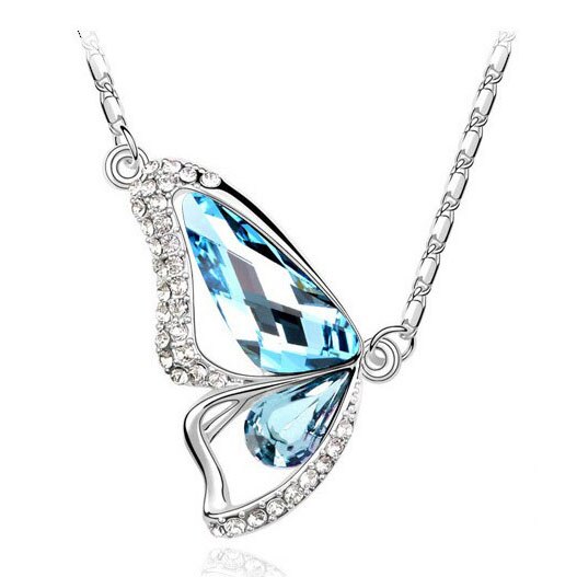 Butterfly Crystals Pendant Silver Plated Necklace
