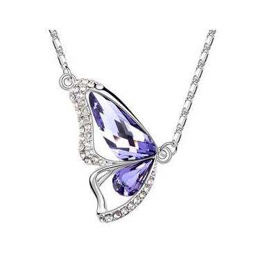 Butterfly Crystals Pendant Silver Plated Necklace