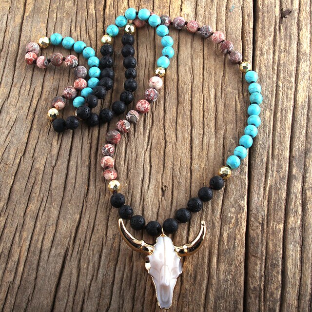 Buffalo Skull Real Stone Necklace
