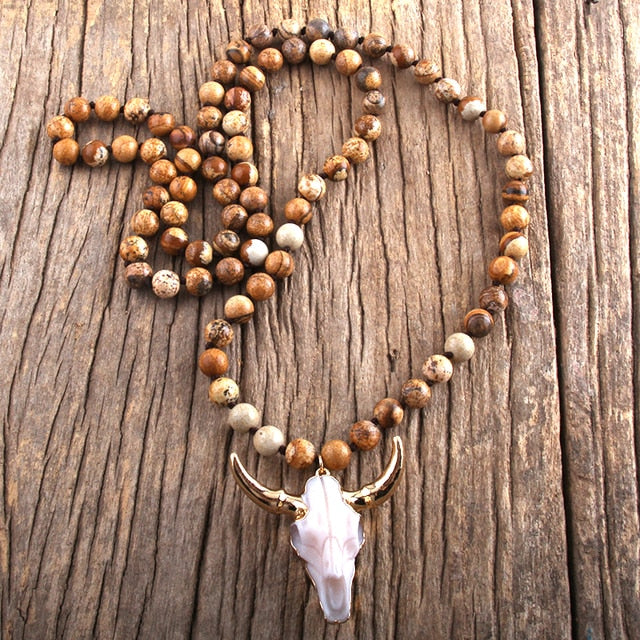 Buffalo Skull Real Stone Necklace