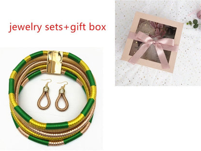 Multi-layered African Style Necklace Choker and Earrings