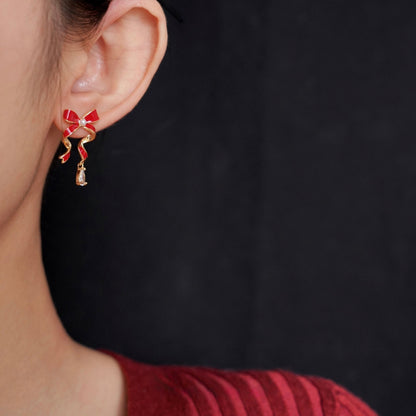 Red Bow Drop Earrings