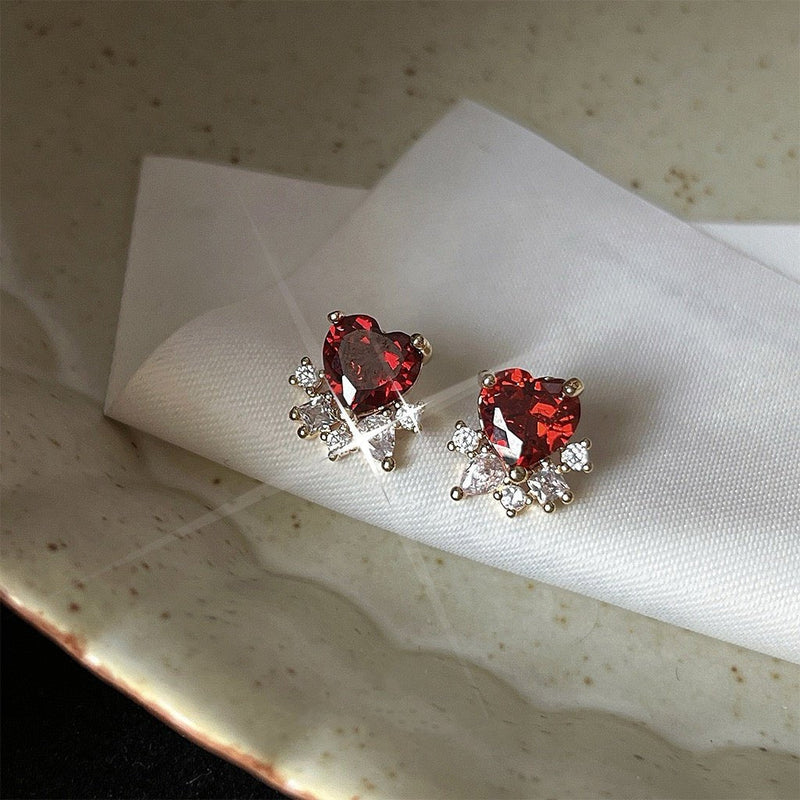 Ruby Heart Stud Earrings