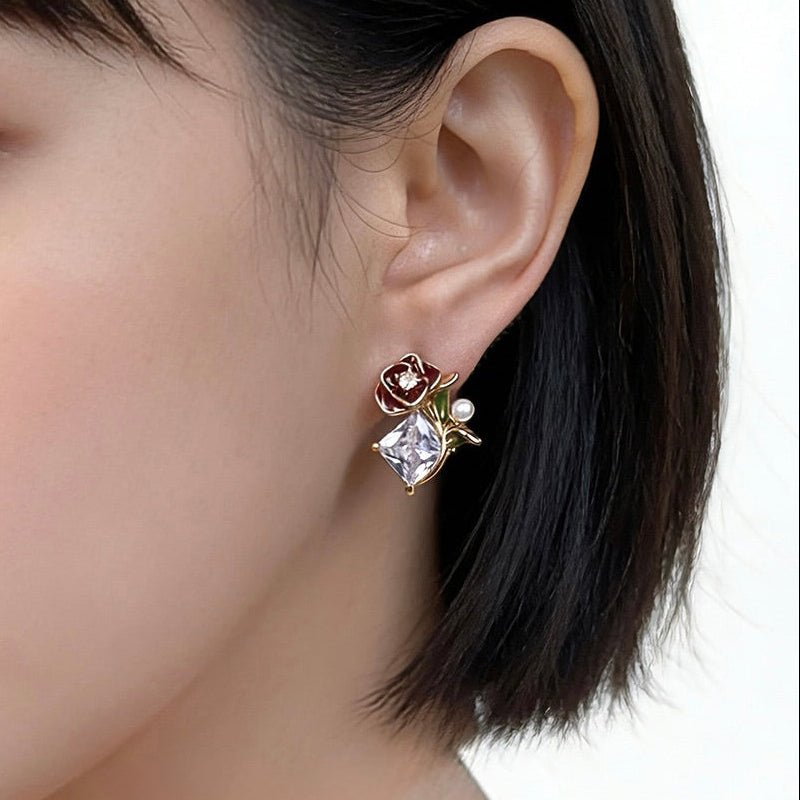 Red Rose Earrings