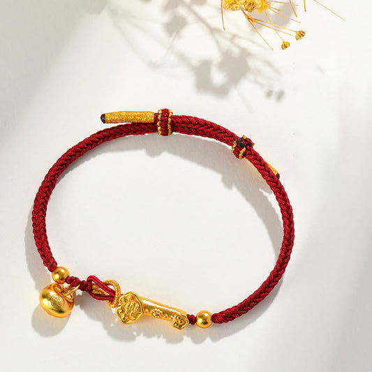 Red String Fu Character Ruyi Stick Luck Braided Bracelet