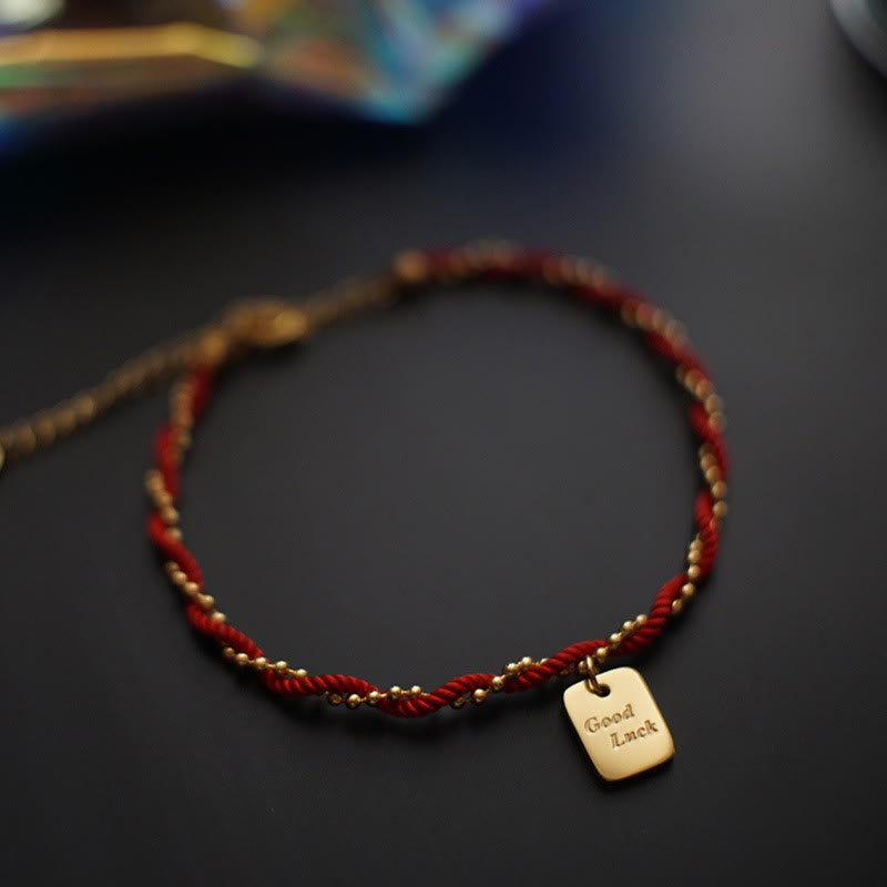 Red String Good Luck Bracelet With Gold Plated Copper Charm for Strength