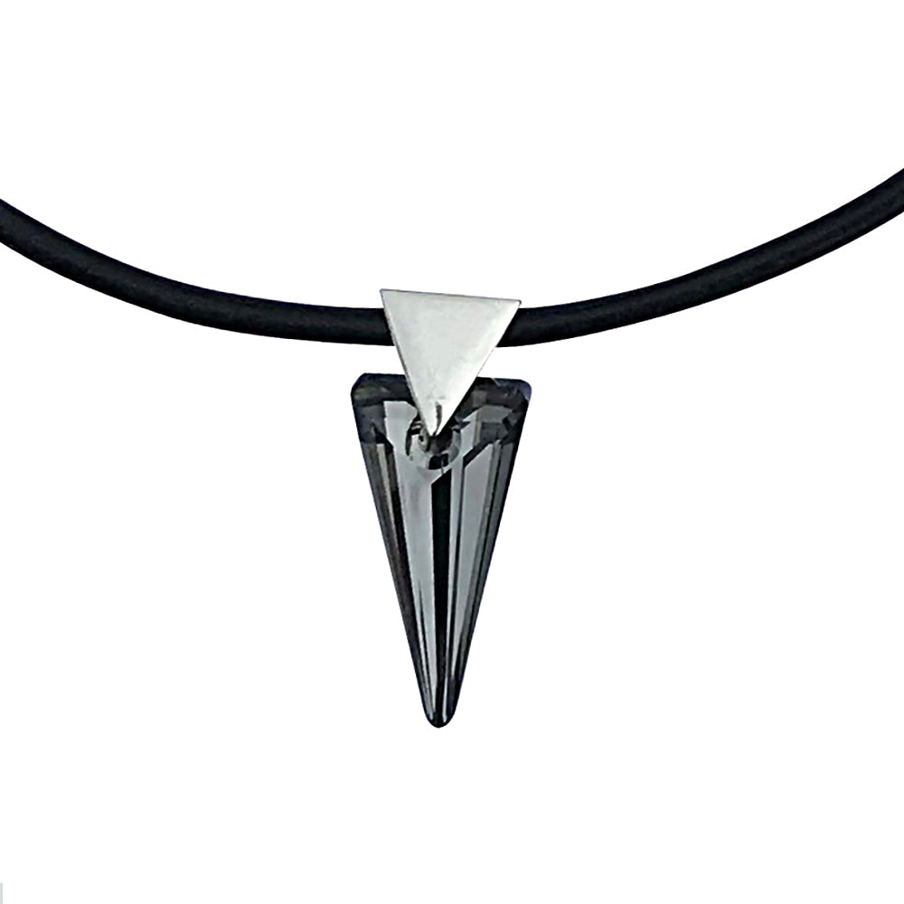 Reversible Dark Rainbow Swarovski Crystal Spike Pendant Necklace on Sterling Silver Black Leather Cord