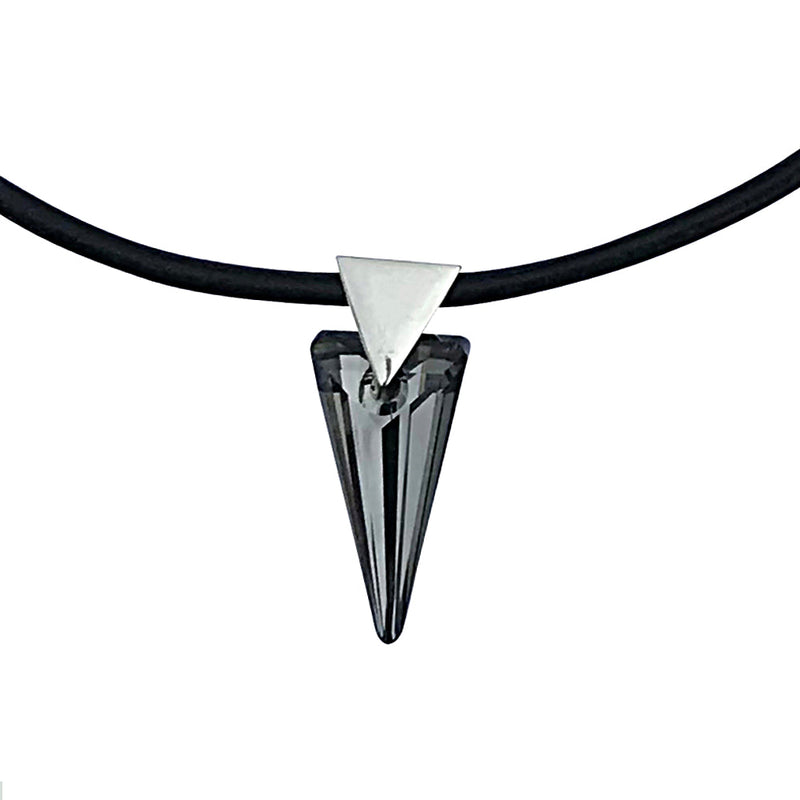 Reversible Dark Rainbow Swarovski Crystal Spike Pendant Necklace on Sterling Silver Black Leather Cord