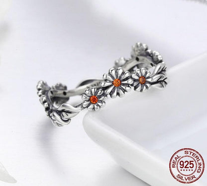 Crystal Daisies Sterling Silver Ring