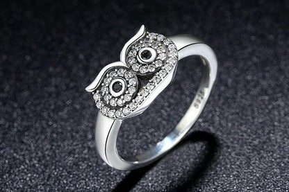Crystal Owl Silver Ring