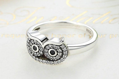 Crystal Owl Silver Ring