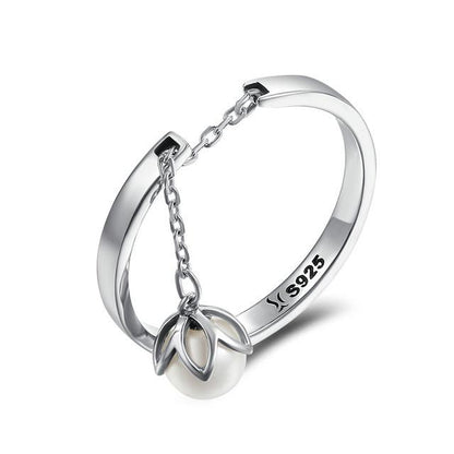 Dangling Pearl Flower Sterling Silver Ring
