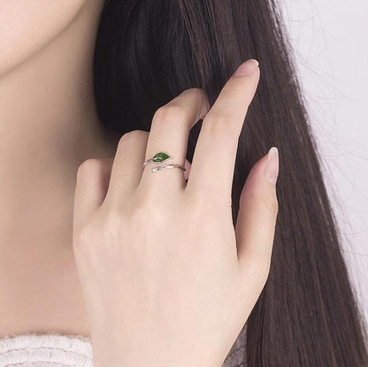 Green Leaf Fairy Silver Ring