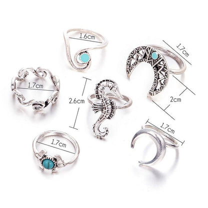 Moon Waves Ring Set