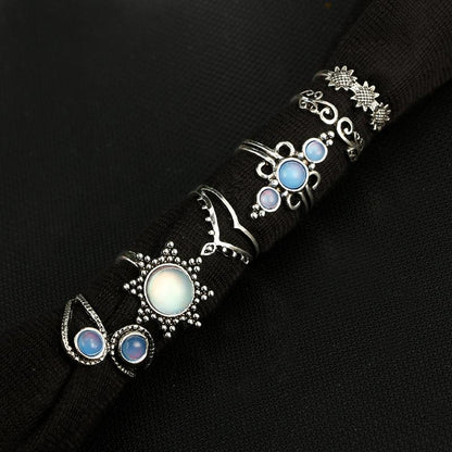 Natural Opal Stone & Moonstone Ring Set
