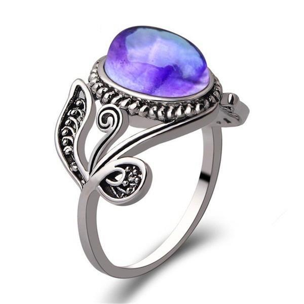 Purple Moonstone Flower Ring