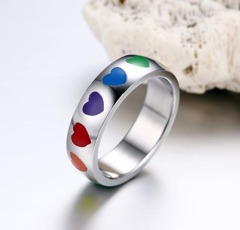Rainbow Hearts Stainless Steel Ring