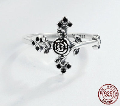 Rose Cross Sterling Silver Ring