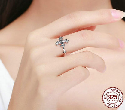 Rose Cross Sterling Silver Ring