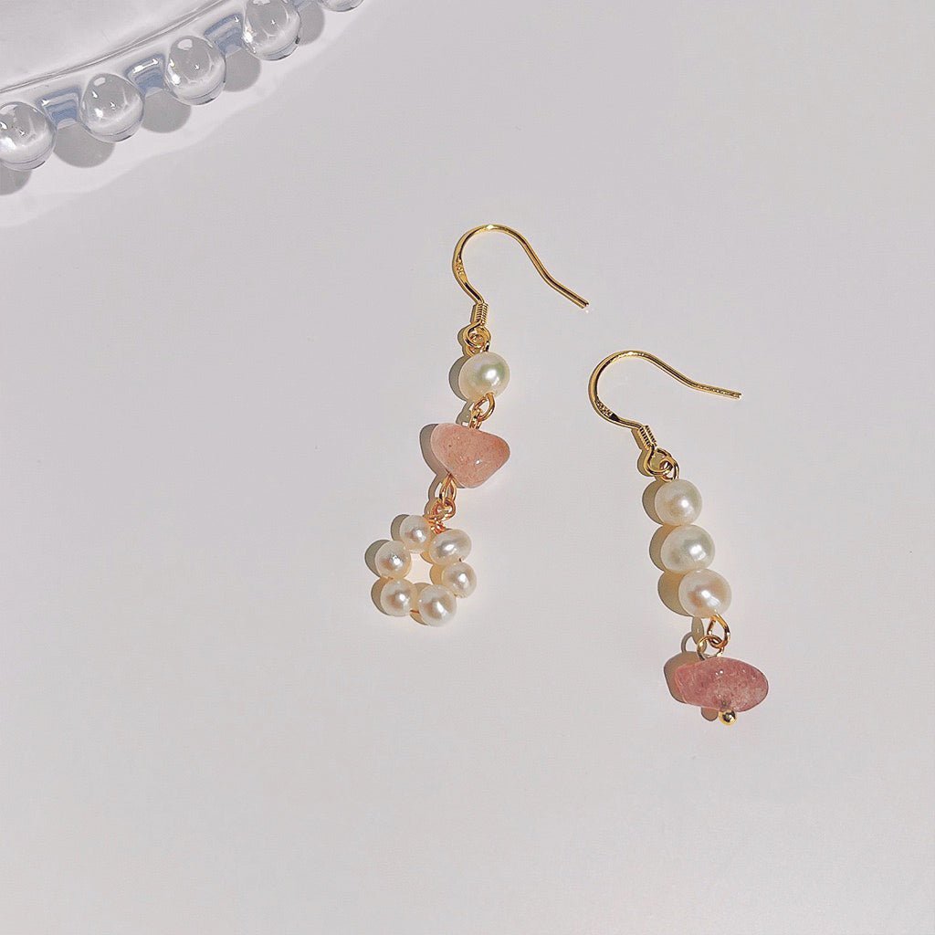 [] Rose Quartz Pearl Earrings