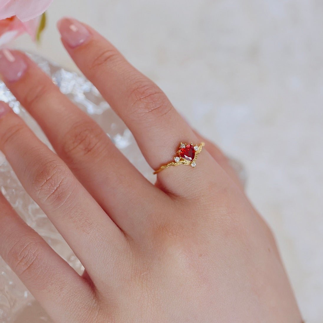 Ruby Heart Tiara Ring