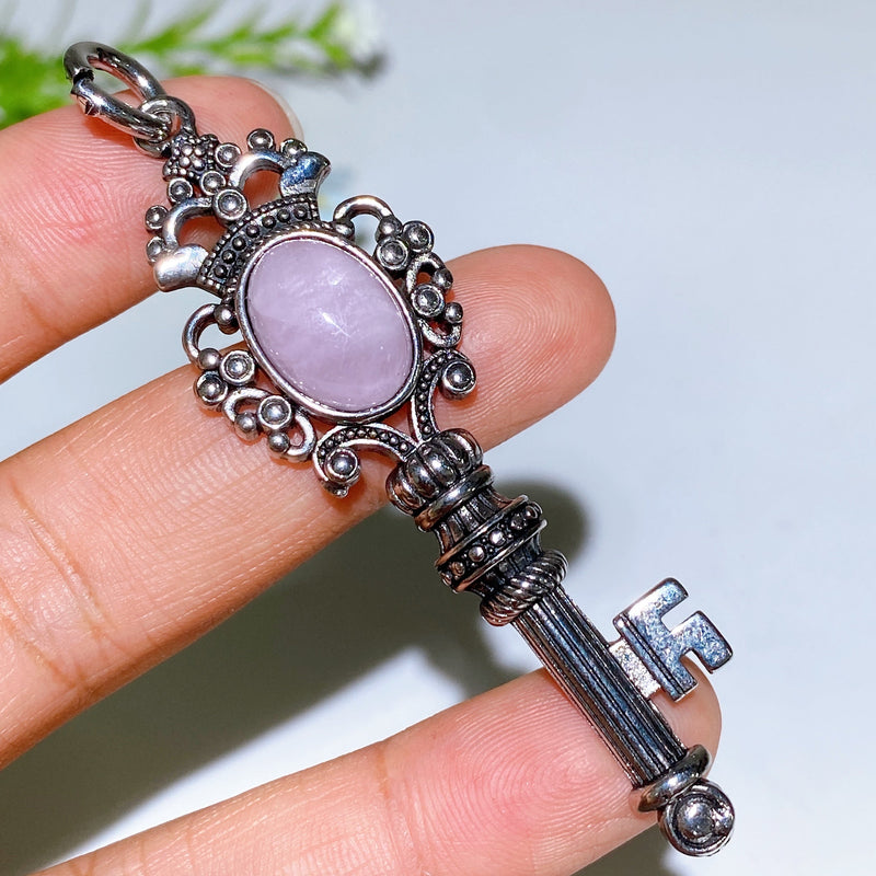 Silver Crystal Key Pendant With Healing Gemstones 65mm