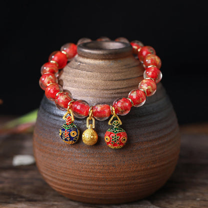 Spiritual Bracelet With Gold Swallowing Beast & Liuli Beads