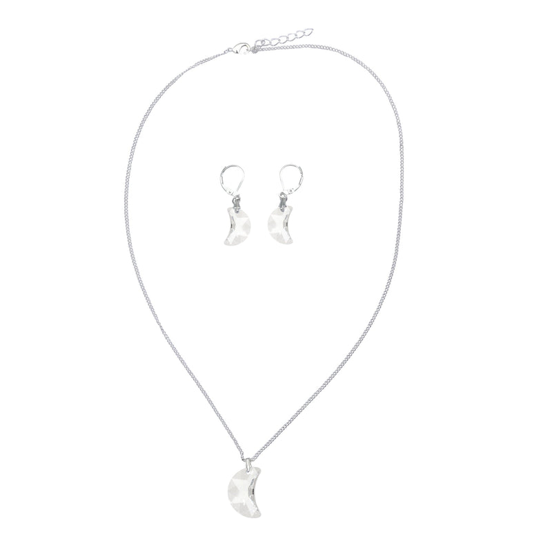 Swarovski Crystal Moon Pendant Silver Necklace and Earring Set