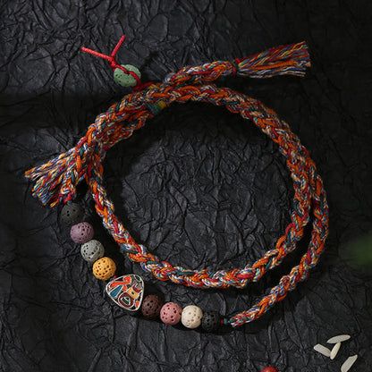 Lava Rock Fu Character Luck Braided Bracelet